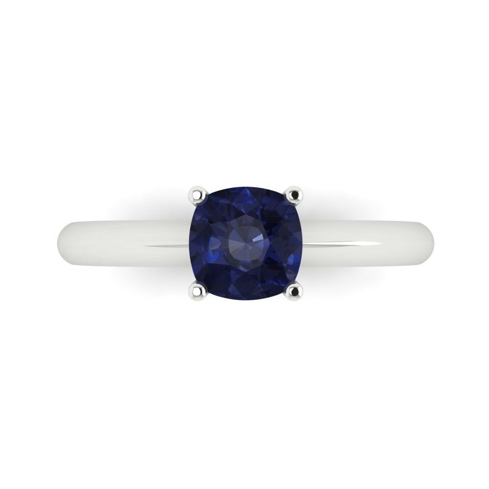 1 cttw Simulated Blue Sapphire Solitaire  Engagement Ring - Solid White Gold (VVS1, Cushion Cut,6mm)