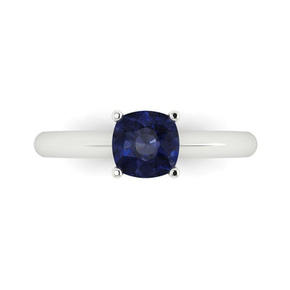 1 cttw Simulated Blue Sapphire Solitaire  Engagement Ring - Solid White Gold (VVS1, Cushion Cut,6mm)