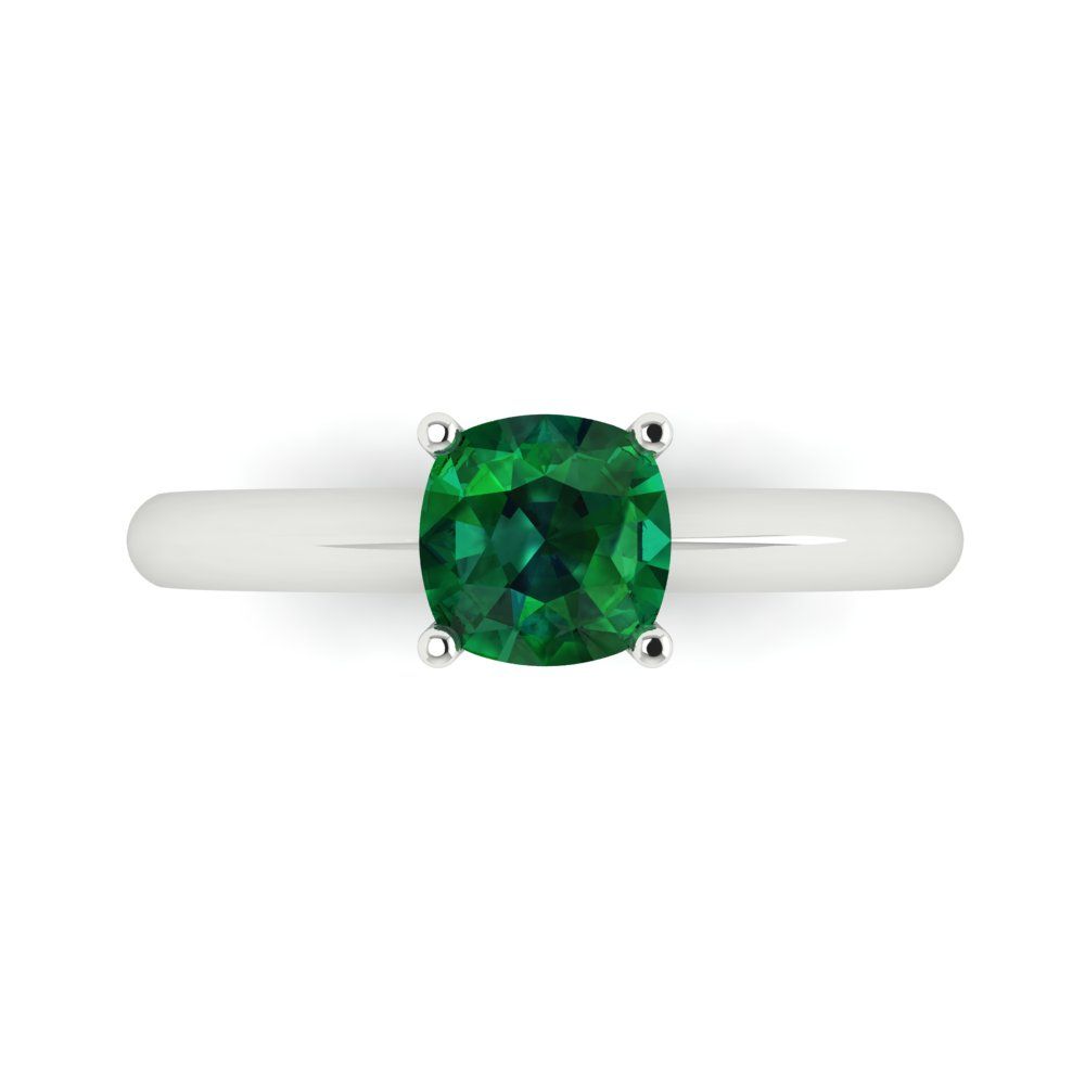 1 cttw Simulated Emerald Solitaire  Engagement Ring - Solid Gold (Cushion Cut,6mm)