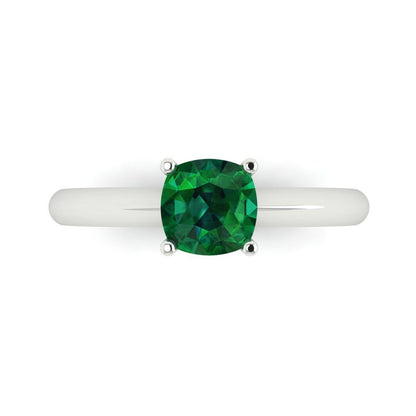 1 cttw Simulated Emerald Solitaire  Engagement Ring - Solid Gold (Cushion Cut,6mm)