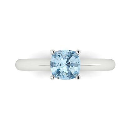 1 cttw Zirconia Simulated Blue Diamond Solitaire  Engagement Ring - Solid White Gold (VVS1, Cushion Cut,6mm)