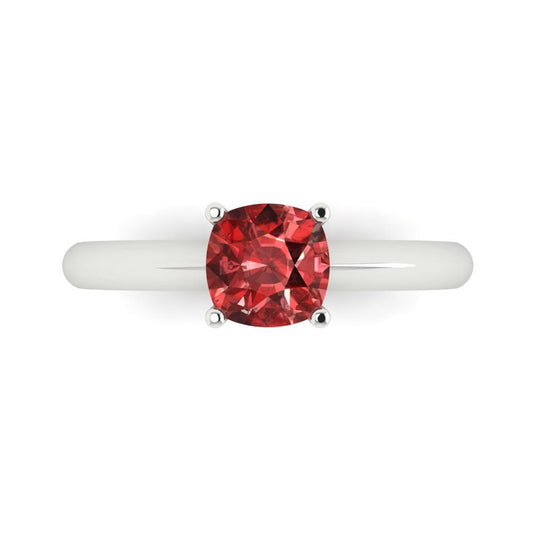 1 cttw Natural Garnet Solitaire  Engagement Ring - Solid White Gold (VVS1, Cushion Cut,6mm)