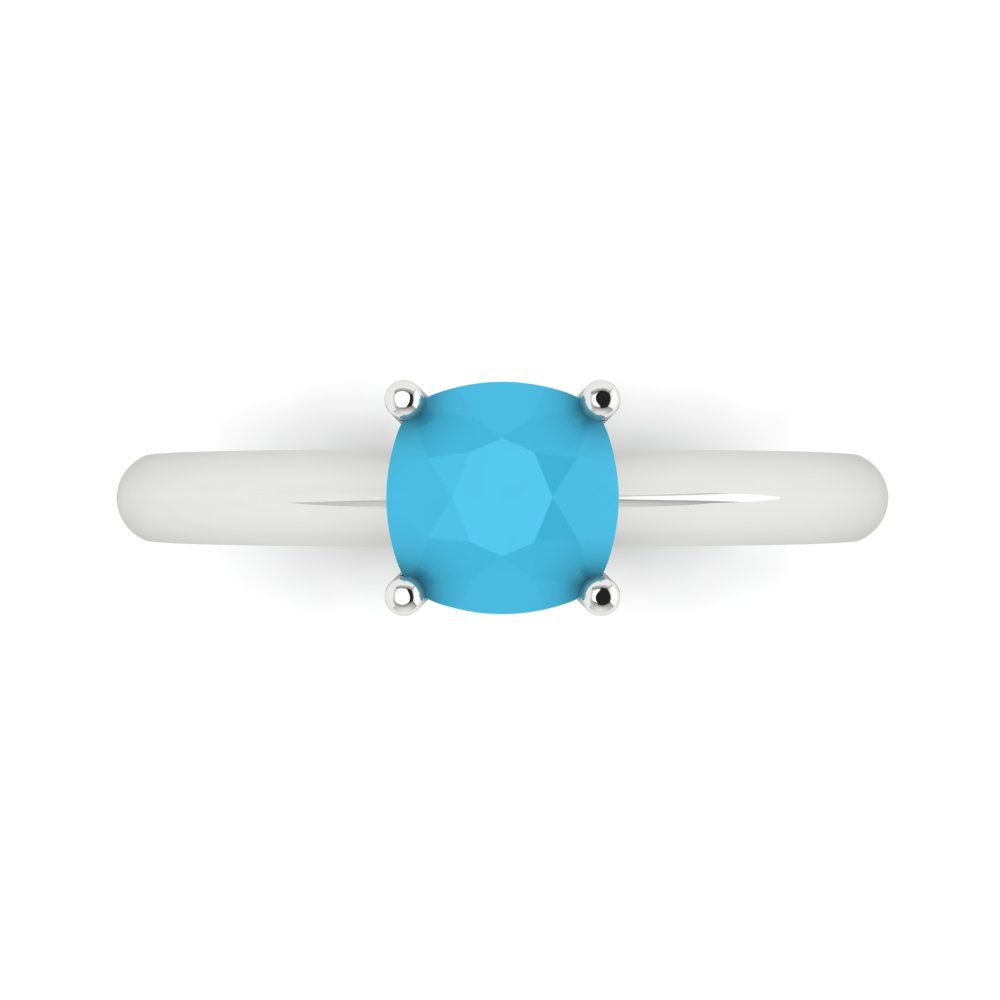 1 cttw Simulated Turquoise Solitaire  Engagement Ring - Solid Gold (Cushion Cut,6mm)