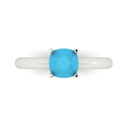 1 cttw Simulated Turquoise Solitaire  Engagement Ring - Solid Gold (Cushion Cut,6mm)