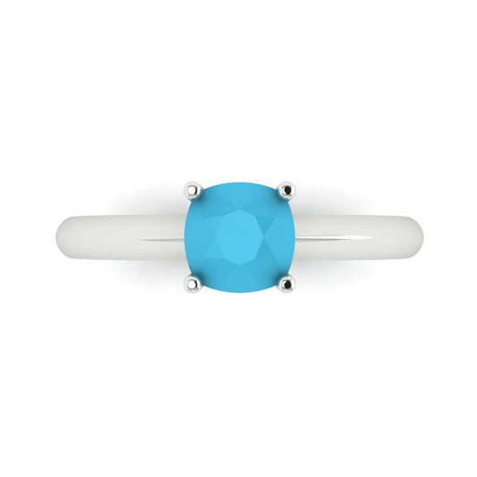 1 cttw Simulated Turquoise Solitaire  Engagement Ring - Solid White Gold (VVS1, Cushion Cut,6mm)