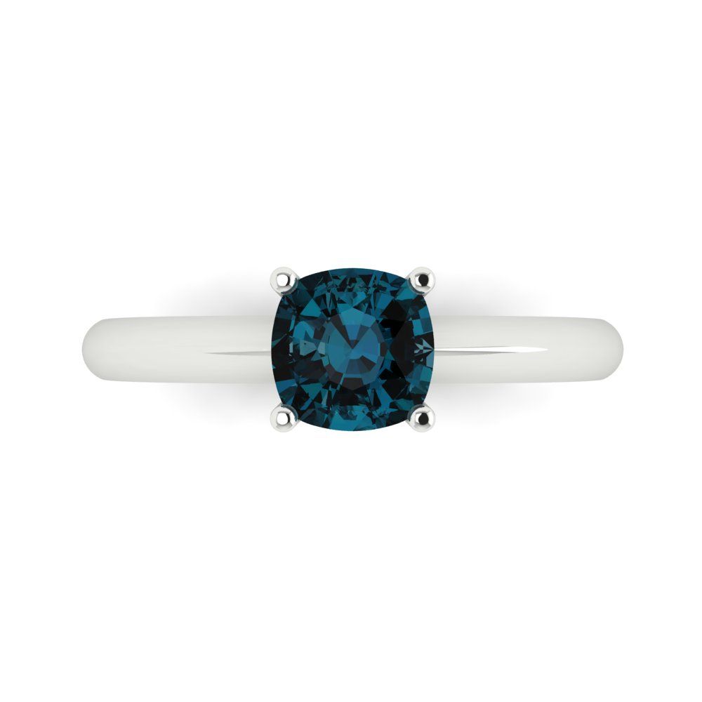 1 cttw Natural London Blue Topaz Solitaire  Engagement Ring - Solid White Gold (VVS1, Cushion Cut,6mm)