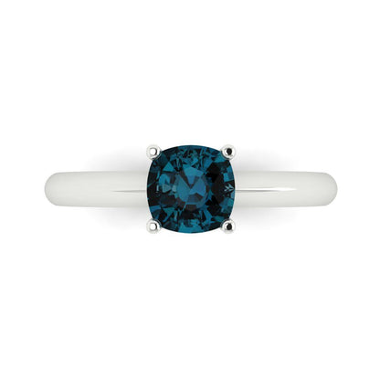 1 cttw Natural London Blue Topaz Solitaire  Engagement Ring - Solid White Gold (VVS1, Cushion Cut,6mm)