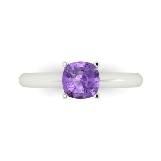 1 cttw Simulated Alexandrite Solitaire  Engagement Ring - Solid White Gold (VVS1, Cushion Cut,6mm)