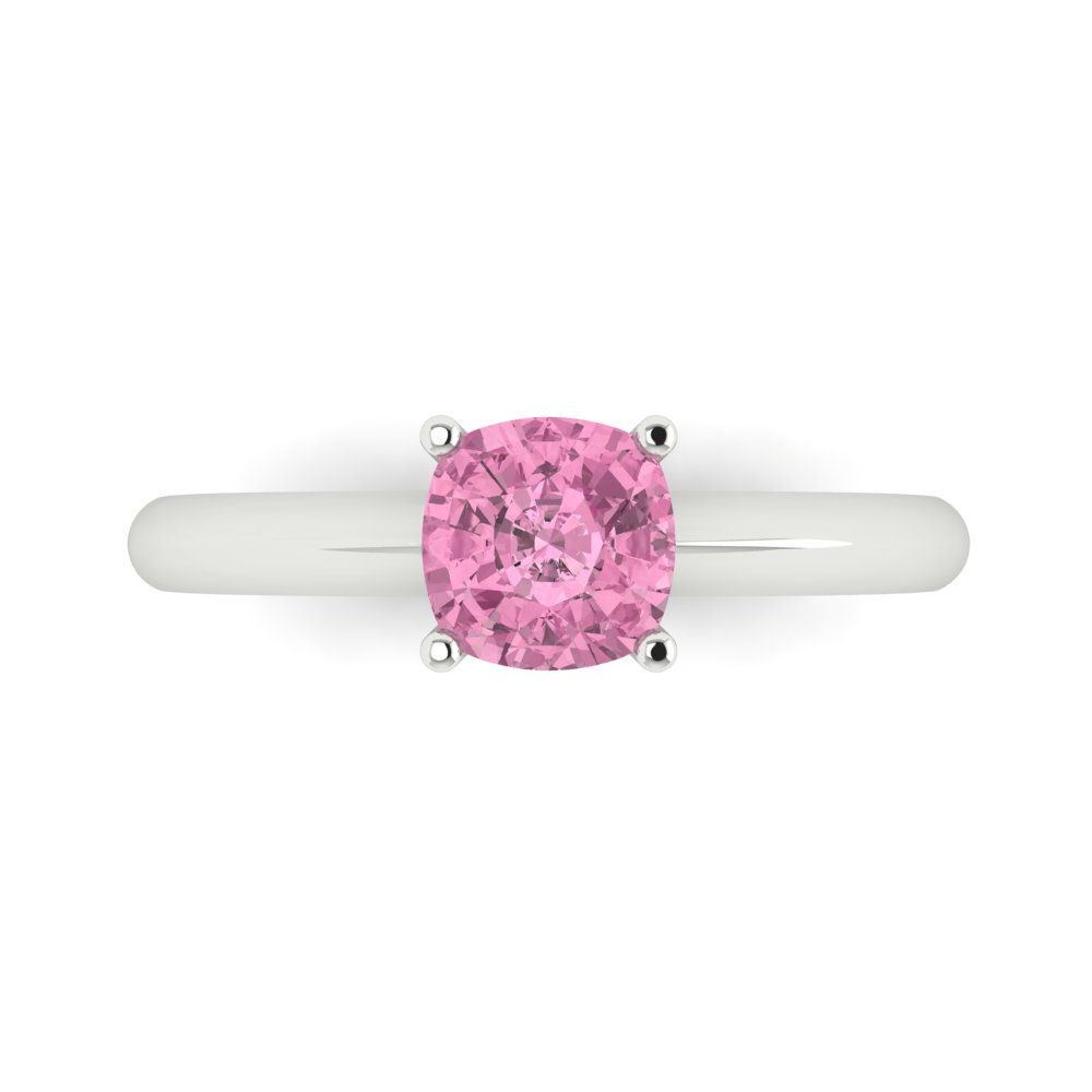 1 cttw Zirconia Simulated Pink Diamond Solitaire  Engagement Ring - Solid Gold (VVS1, Cushion Cut,6mm)