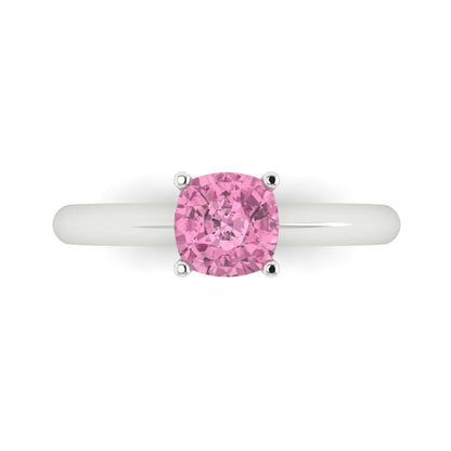 1 cttw Zirconia Simulated Pink Diamond Solitaire  Engagement Ring - Solid Gold (VVS1, Cushion Cut,6mm)