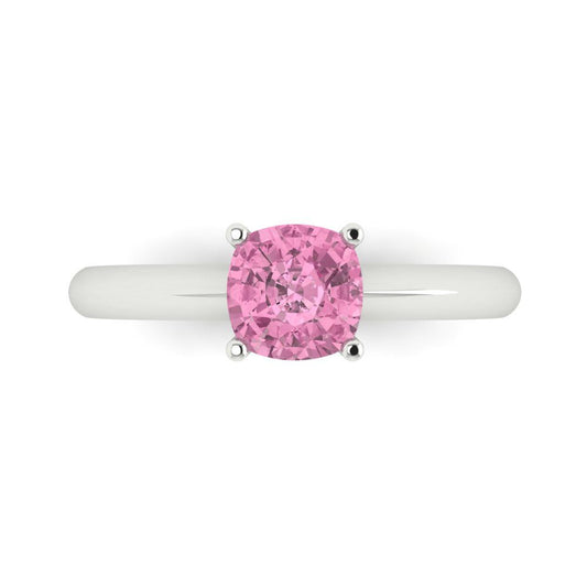 1 cttw Zirconia Simulated Pink Diamond Solitaire  Engagement Ring - Solid White Gold (VVS1, Cushion Cut,6mm)