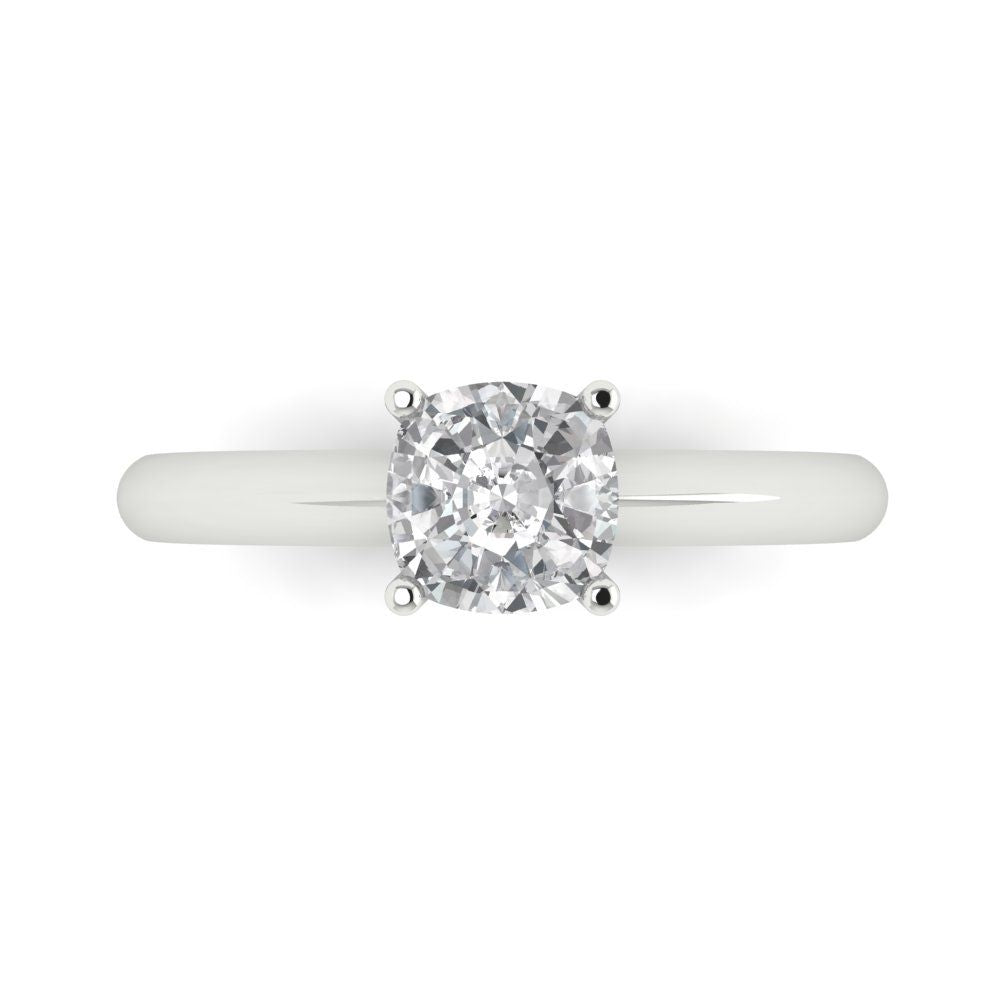 1 cttw Moissanite Solitaire  Engagement Ring - Solid White Gold (VVS1, Cushion Cut,6mm)