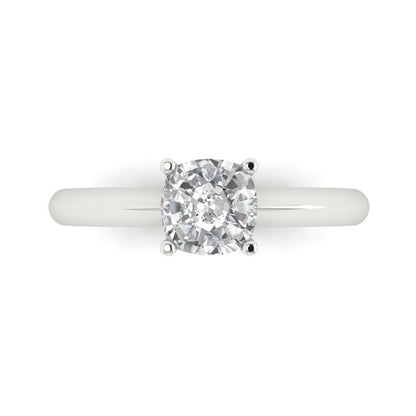 1 cttw Moissanite Solitaire  Engagement Ring - Solid White Gold (VVS1, Cushion Cut,6mm)