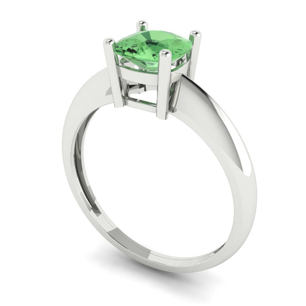 1 cttw Zirconia Simulated Green Diamond Solitaire  Engagement Ring - Solid White Gold (VVS1, Cushion Cut,6mm)