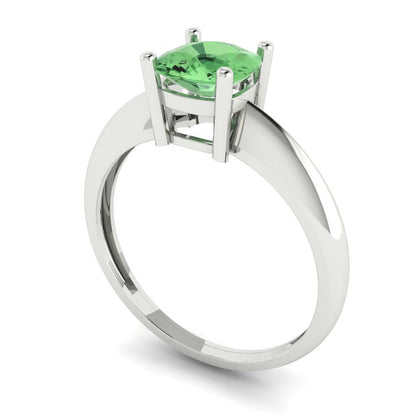 1 cttw Zirconia Simulated Green Diamond Solitaire  Engagement Ring - Solid White Gold (VVS1, Cushion Cut,6mm)