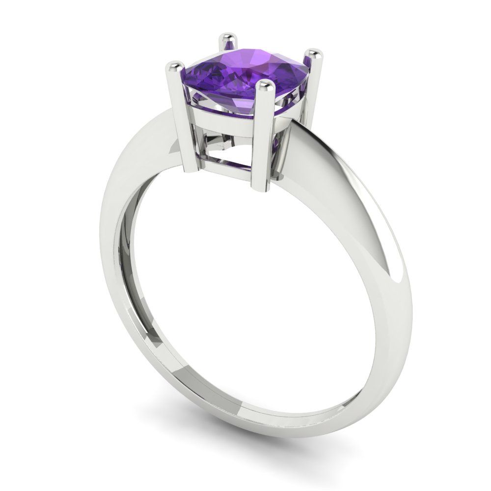 1 cttw Natural Amethyst Solitaire  Engagement Ring - Solid Gold (Cushion Cut,6mm)