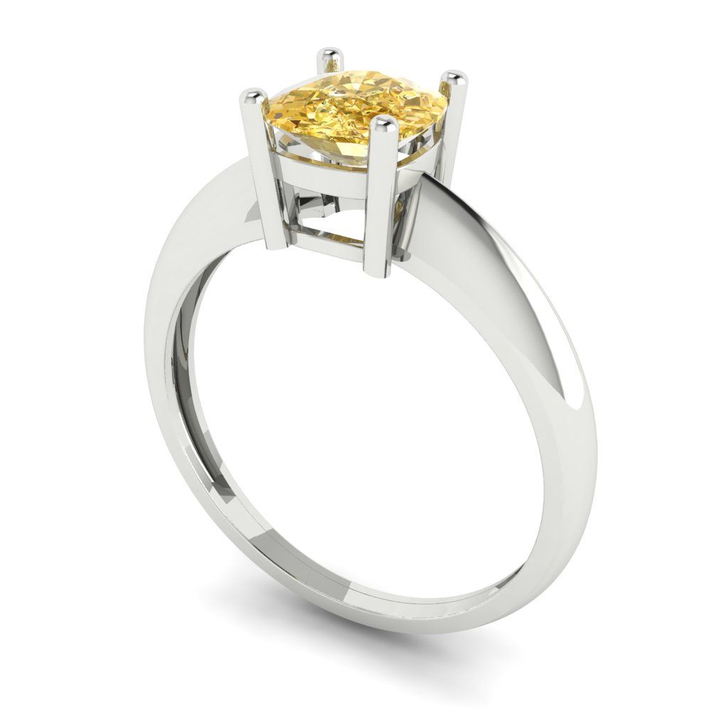 1 cttw Zirconia Simulated Yellow Diamond Solitaire  Engagement Ring - Solid White Gold (VVS1, Cushion Cut,6mm)
