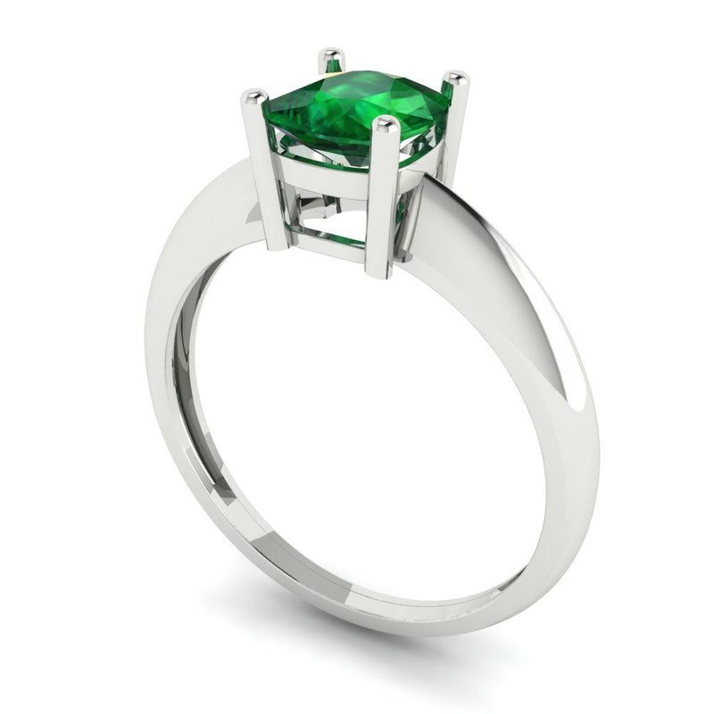1.0 ct Brilliant Cushion Cut Simulated Emerald Stone White Gold Solitaire Ring