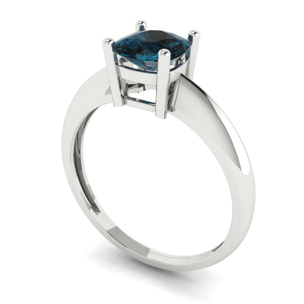 1 cttw Natural London Blue Topaz Solitaire  Engagement Ring - Solid White Gold (VVS1, Cushion Cut,6mm)