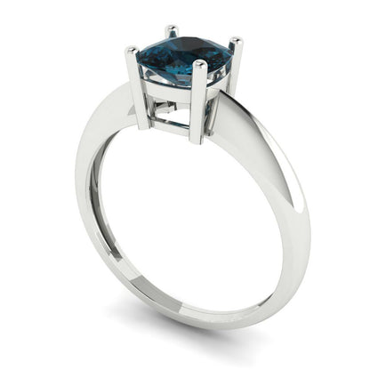 1 cttw Natural London Blue Topaz Solitaire  Engagement Ring - Solid White Gold (VVS1, Cushion Cut,6mm)