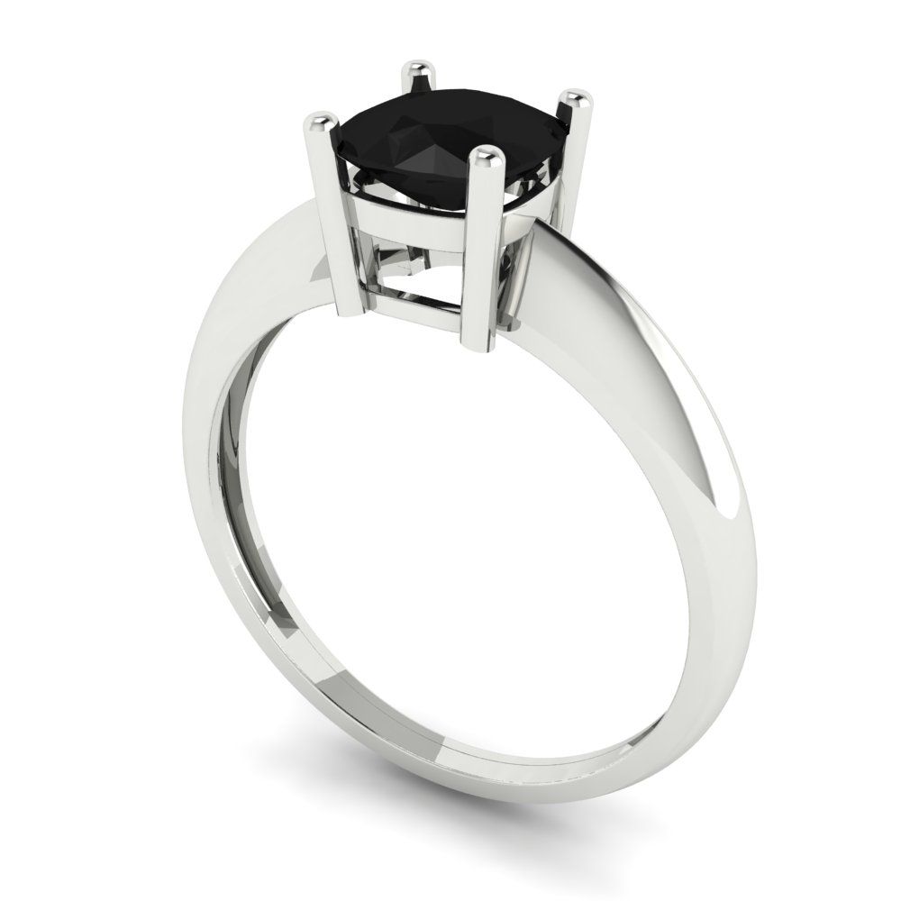 1 cttw Natural Onyx Solitaire  Engagement Ring - Solid Gold (Cushion Cut,6mm)