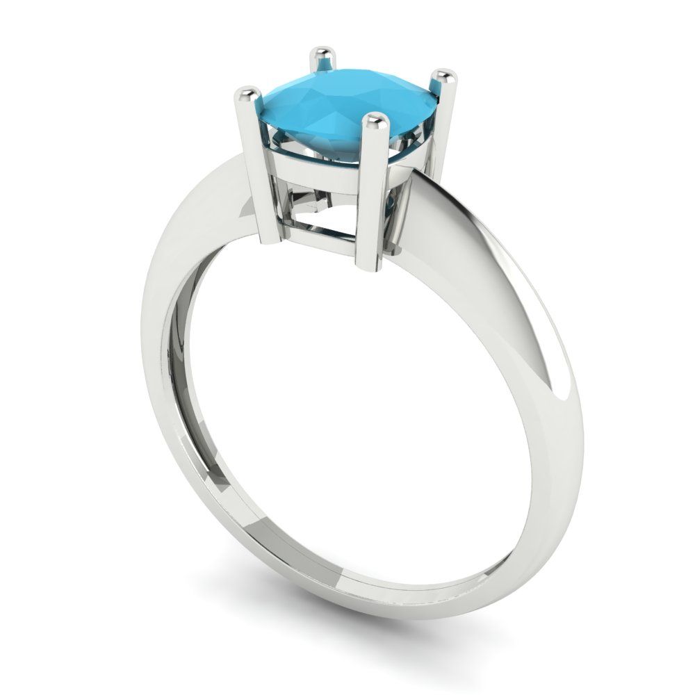 1 cttw Simulated Turquoise Solitaire  Engagement Ring - Solid Gold (Cushion Cut,6mm)