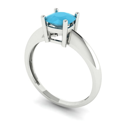 1 cttw Simulated Turquoise Solitaire  Engagement Ring - Solid Gold (Cushion Cut,6mm)