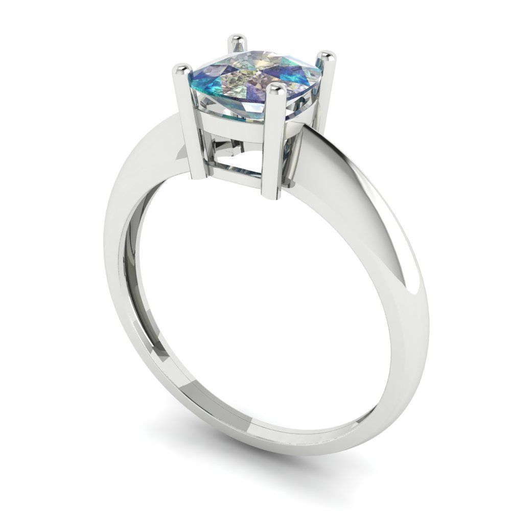 1 cttw Blue Moissanite Solitaire  Engagement Ring - Solid White Gold (VVS1, Cushion Cut,6mm)