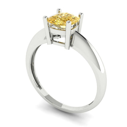 1 cttw Yellow Moissanite Solitaire  Engagement Ring - Solid White Gold (VVS1, Cushion Cut,6mm)