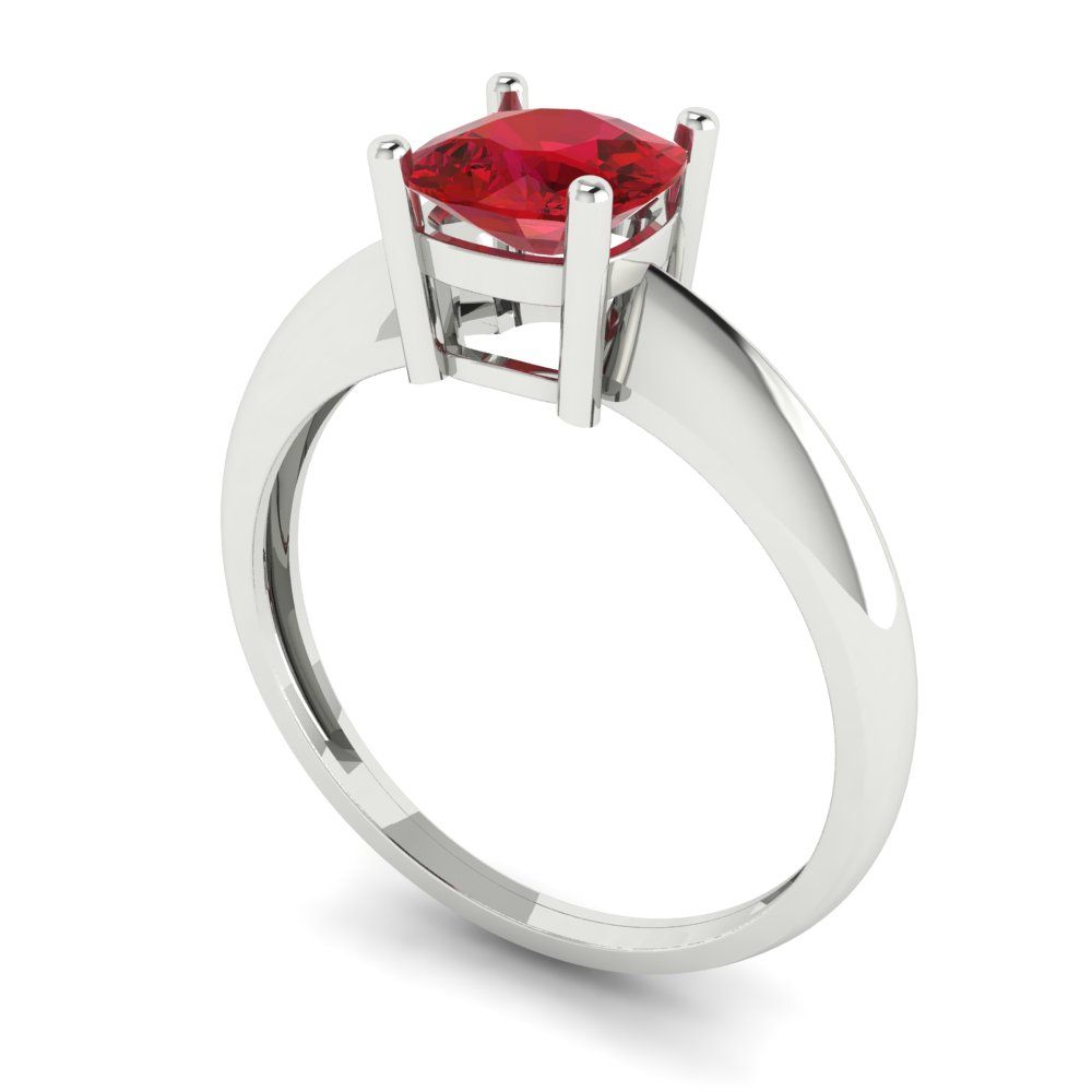 1 cttw Simulated Pink Tourmaline Solitaire  Engagement Ring - Solid White Gold (VVS1, Cushion Cut,6mm)