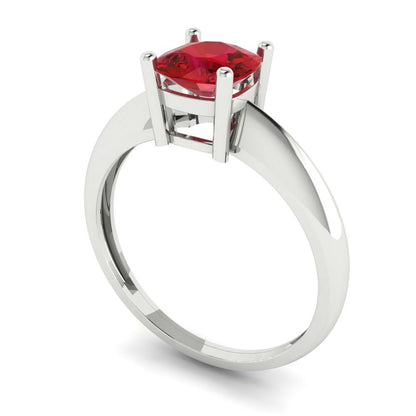 1 cttw Simulated Pink Tourmaline Solitaire  Engagement Ring - Solid White Gold (VVS1, Cushion Cut,6mm)