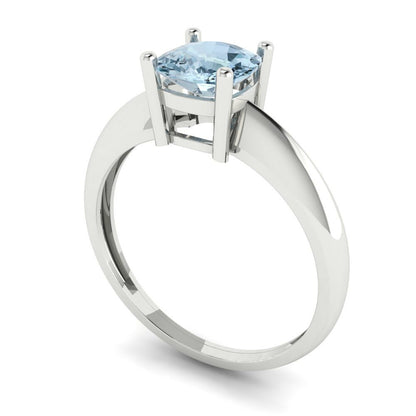 1 cttw Natural Swiss Blue Topaz Solitaire  Engagement Ring - Solid White Gold (VVS1, Cushion Cut,6mm)