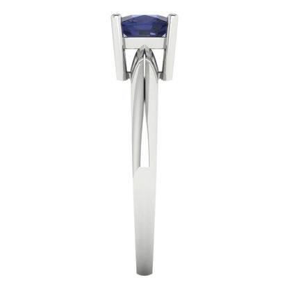 1 cttw Simulated Blue Sapphire Solitaire  Engagement Ring - Solid White Gold (VVS1, Cushion Cut,6mm)