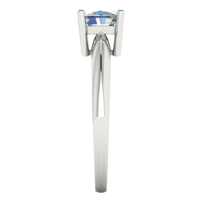 1 cttw Blue Moissanite Solitaire  Engagement Ring - Solid White Gold (VVS1, Cushion Cut,6mm)