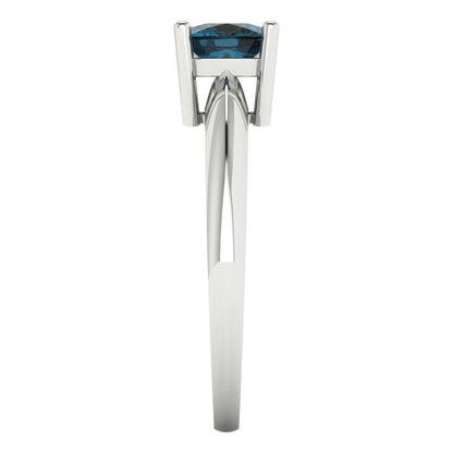 1 cttw Natural London Blue Topaz Solitaire  Engagement Ring - Solid White Gold (VVS1, Cushion Cut,6mm)