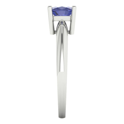 1 cttw Simulated Tanzanite Solitaire  Engagement Ring - Solid White Gold (VVS1, Cushion Cut,6mm)