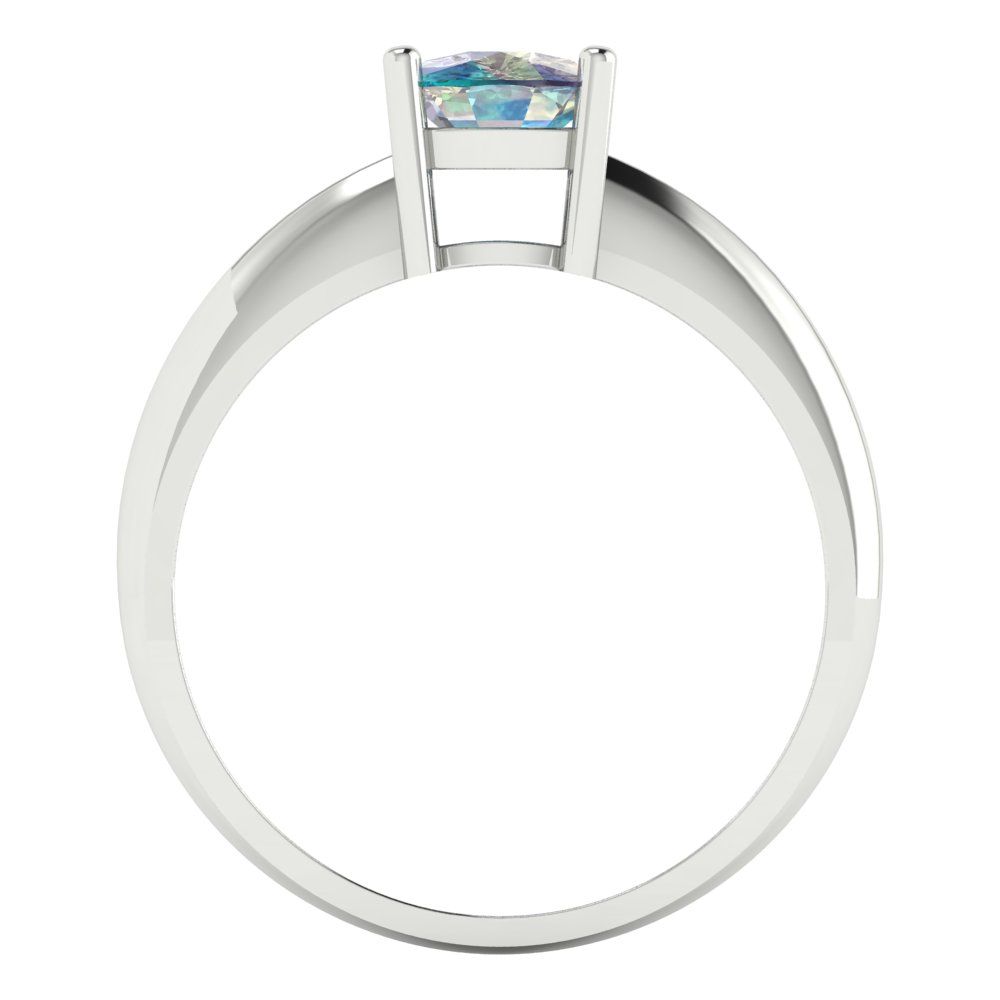 1 cttw Blue Moissanite Solitaire  Engagement Ring - Solid White Gold (VVS1, Cushion Cut,6mm)