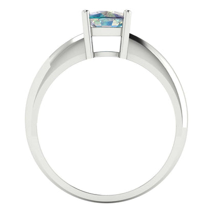 1 cttw Blue Moissanite Solitaire  Engagement Ring - Solid White Gold (VVS1, Cushion Cut,6mm)