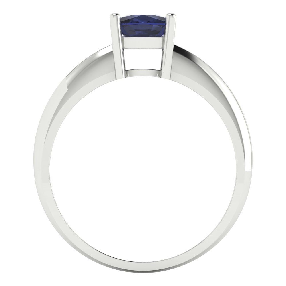 1 cttw Simulated Blue Sapphire Solitaire  Engagement Ring - Solid White Gold (VVS1, Cushion Cut,6mm)
