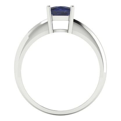 1 cttw Simulated Blue Sapphire Solitaire  Engagement Ring - Solid White Gold (VVS1, Cushion Cut,6mm)