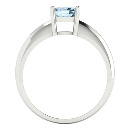 1 cttw Natural Swiss Blue Topaz Solitaire  Engagement Ring - Solid White Gold (VVS1, Cushion Cut,6mm)