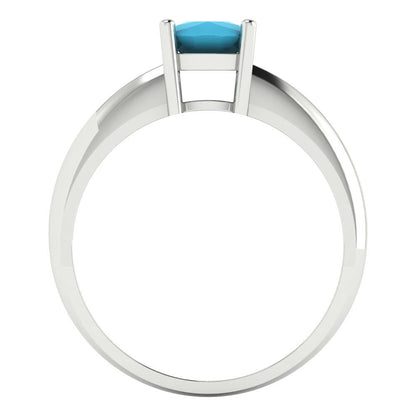 1 cttw Simulated Turquoise Solitaire  Engagement Ring - Solid Gold (Cushion Cut,6mm)