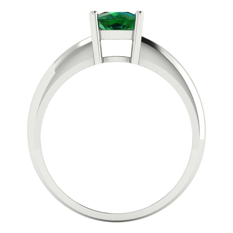 1.0 ct Brilliant Cushion Cut Simulated Emerald Stone White Gold Solitaire Ring