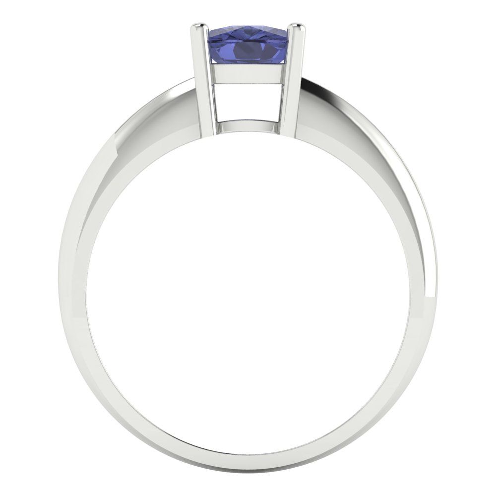 1 cttw Simulated Tanzanite Solitaire  Engagement Ring - Solid White Gold (VVS1, Cushion Cut,6mm)