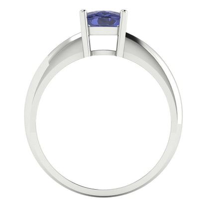 1 cttw Simulated Tanzanite Solitaire  Engagement Ring - Solid White Gold (VVS1, Cushion Cut,6mm)