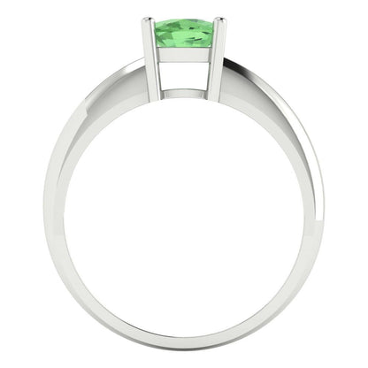 1 cttw Zirconia Simulated Green Diamond Solitaire  Engagement Ring - Solid White Gold (VVS1, Cushion Cut,6mm)