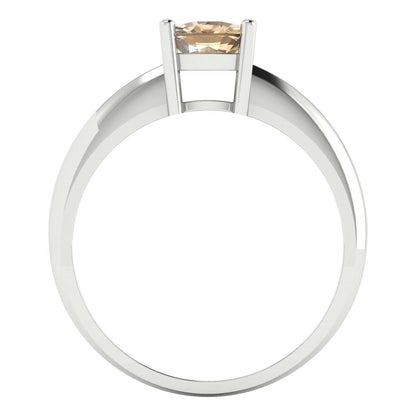 1 cttw Yellow Moissanite Solitaire  Engagement Ring - Solid White Gold (VVS1, Cushion Cut,6mm)