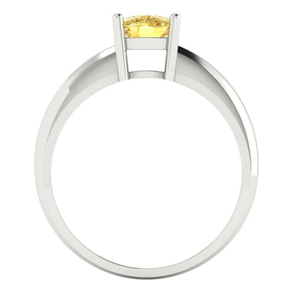 1 cttw Zirconia Simulated Yellow Diamond Solitaire  Engagement Ring - Solid White Gold (VVS1, Cushion Cut,6mm)