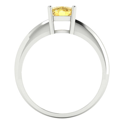 1 cttw Natural Citrine Solitaire  Engagement Ring - Solid White Gold (VVS1, Cushion Cut,6mm)