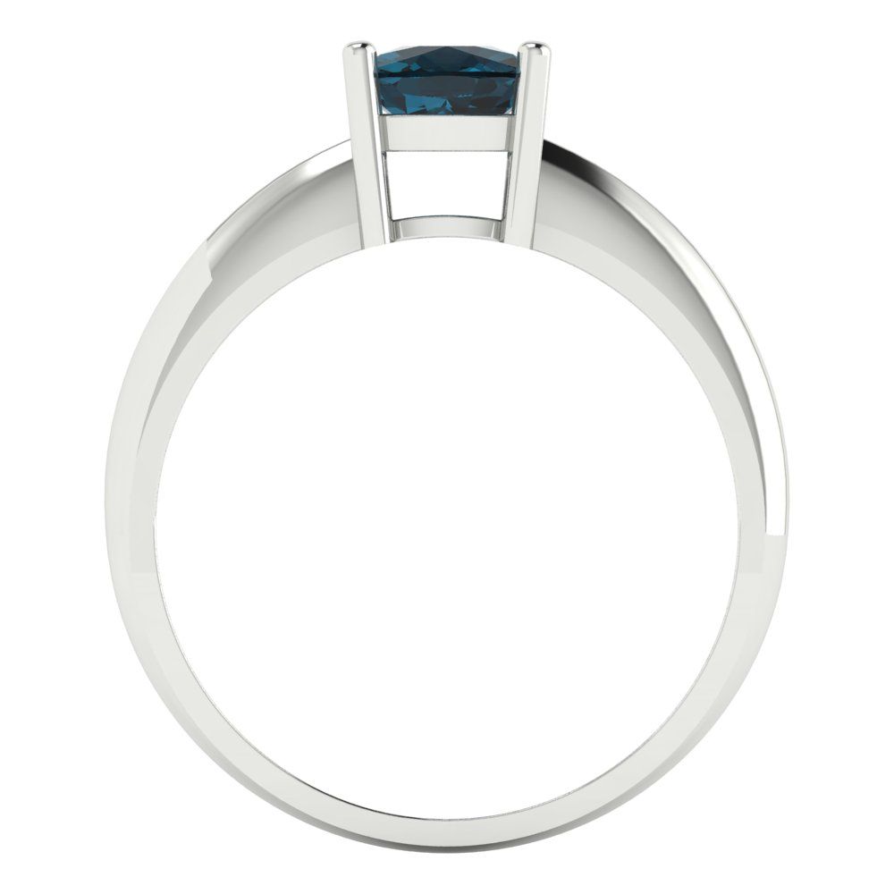 1 cttw Natural London Blue Topaz Solitaire  Engagement Ring - Solid White Gold (VVS1, Cushion Cut,6mm)